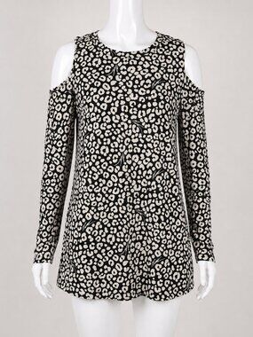 MICHAEL Michael Kors Black White Leopard Cold Shoulder Top Size Small